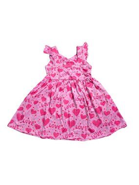 NWOT | Pink Love & Heart Print Flutter Ruffle Sleeve Fit & Flare Dress | 18-24 M